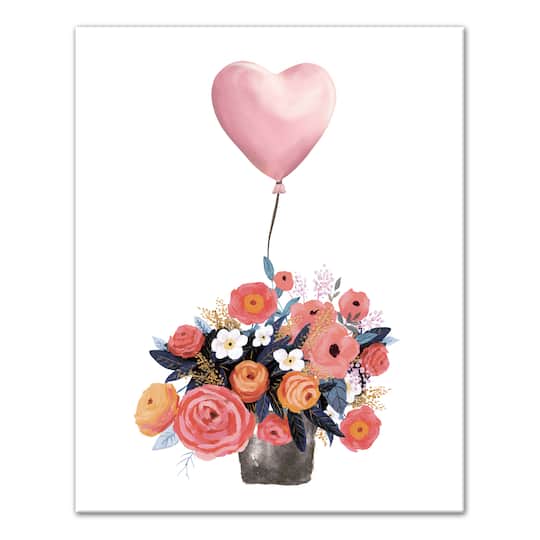 Bouquet of Flowers with Heart Balloon Canvas Wall Art